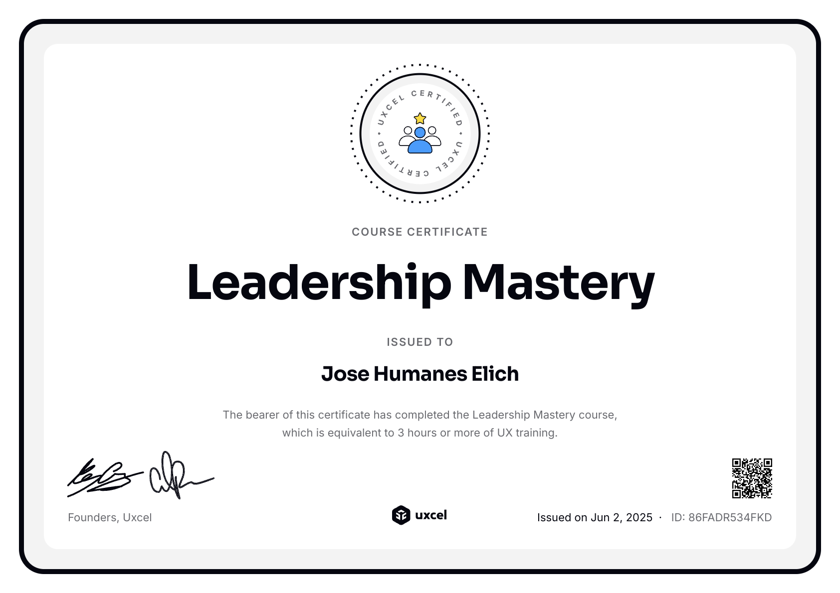 Jose Humanes Elich's certificate
